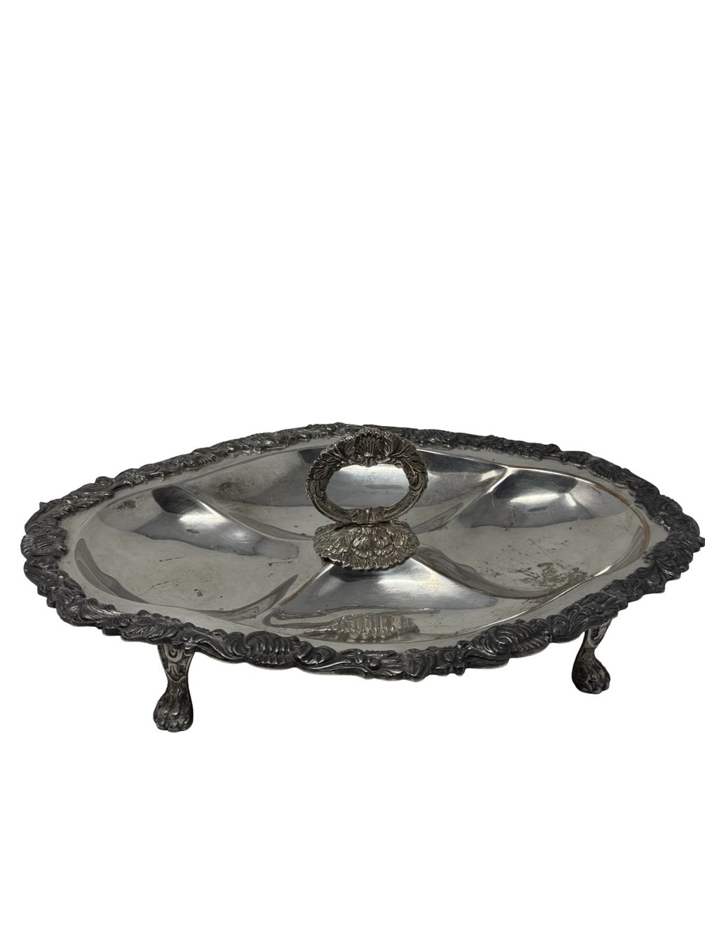 Vintage Sheffield Reproduction Silver Plate 4-Section Tidbit Relish Serving Tray